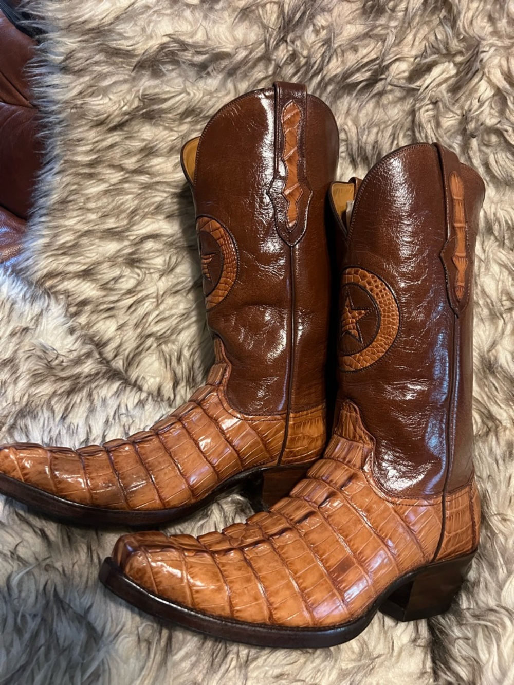 Men's BLACK JACK TOP QUALITY CAIMAN & LEATHER Western Boots with Star Med-Sz 9 D - Picture 12 of 16